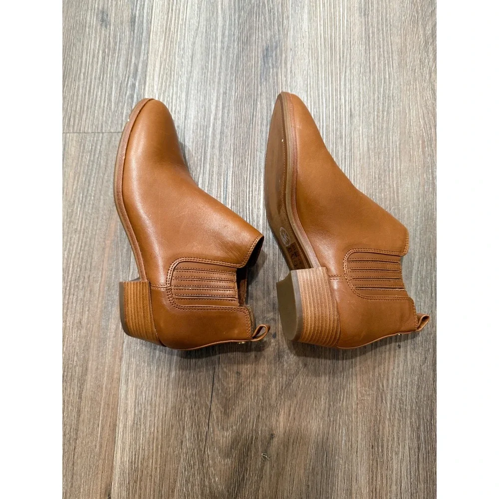 Michael Kors‎ Womens Leather Ankle Boots Tan Brown Chelsea Shaw flat bootie - Picture 7 of 10